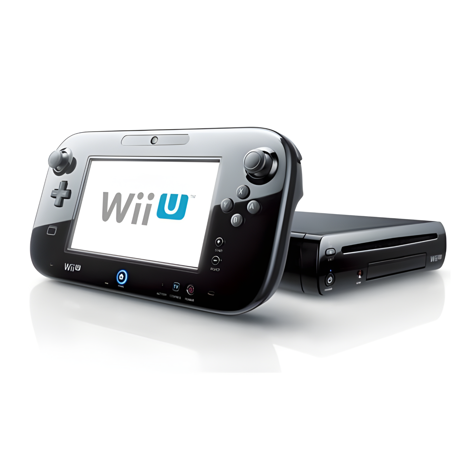 Nintendo Wii U Black Unboxed console with 6.2-inch touch screen controller, HDMI output, motion controls, and full HD graphics. Compatible with Wii games, accessories, and supports multiplayer gameplay with unique controller perspectives.