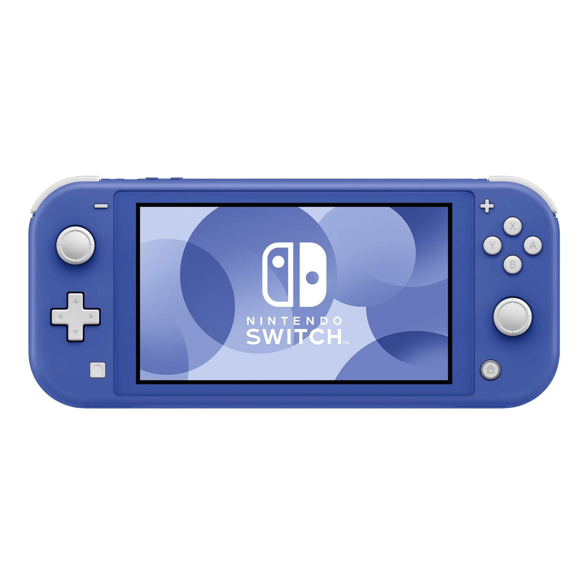 Nintendo Switch Lite handheld console in Blue shown front view. Features compact design, integrated controls, vibrant finish, used condition, and includes USB-C charger. Perfect for portable handheld gaming.