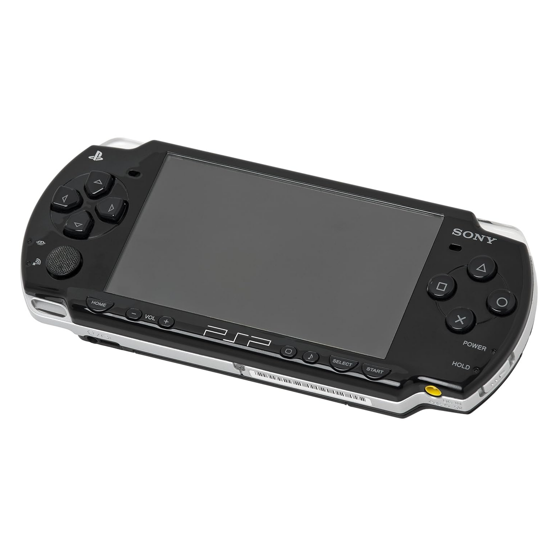 Image of Sony PSP 2000 Black showing its slim design, widescreen display, and control layout, built for smooth portable gaming and media playback.