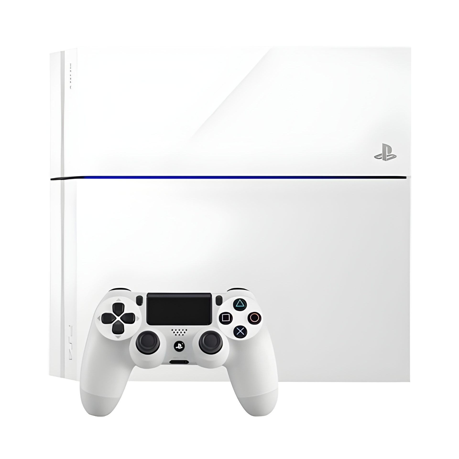 Sony PlayStation 4 500GB white unboxed console with DUALSHOCK 4 controller, featuring sleek white design, powerful graphics, and smooth gaming performance.
