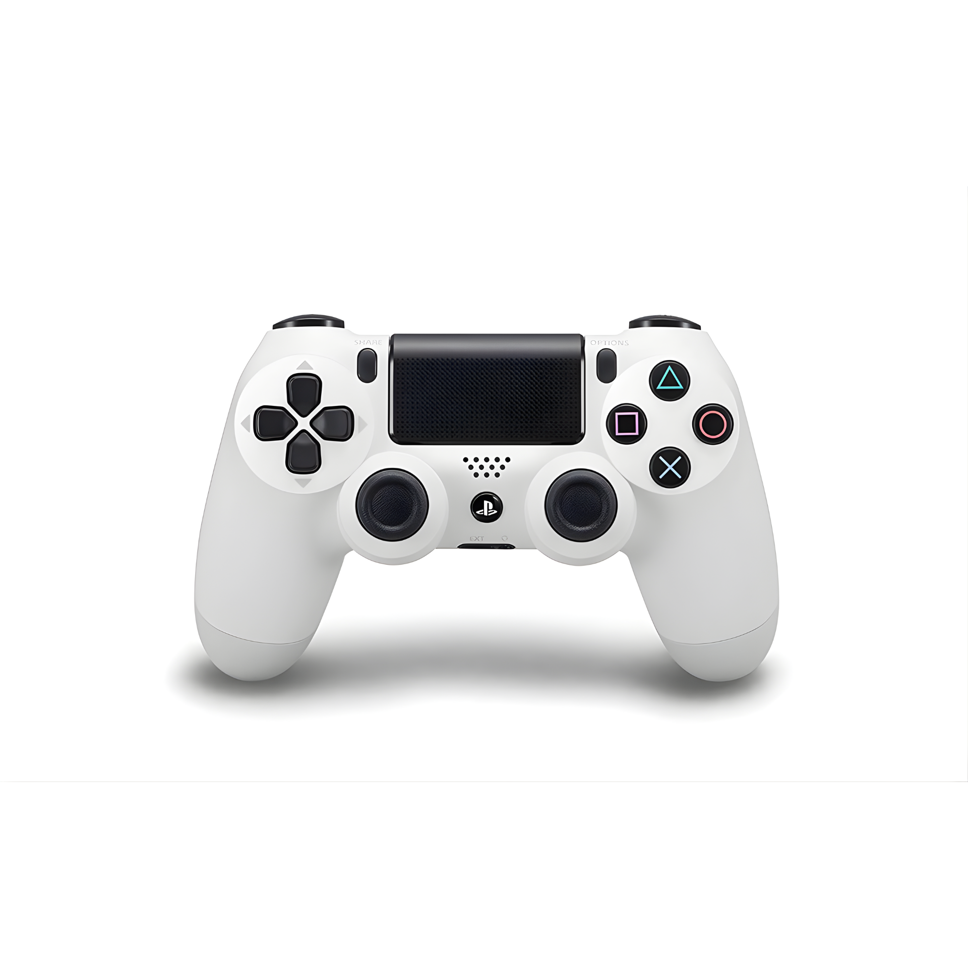 Sony PlayStation 4 DualShock Wireless Controller in white, featuring touchpad, motion sensors, vibration feedback, and ergonomic design for PS4 and PC gaming.