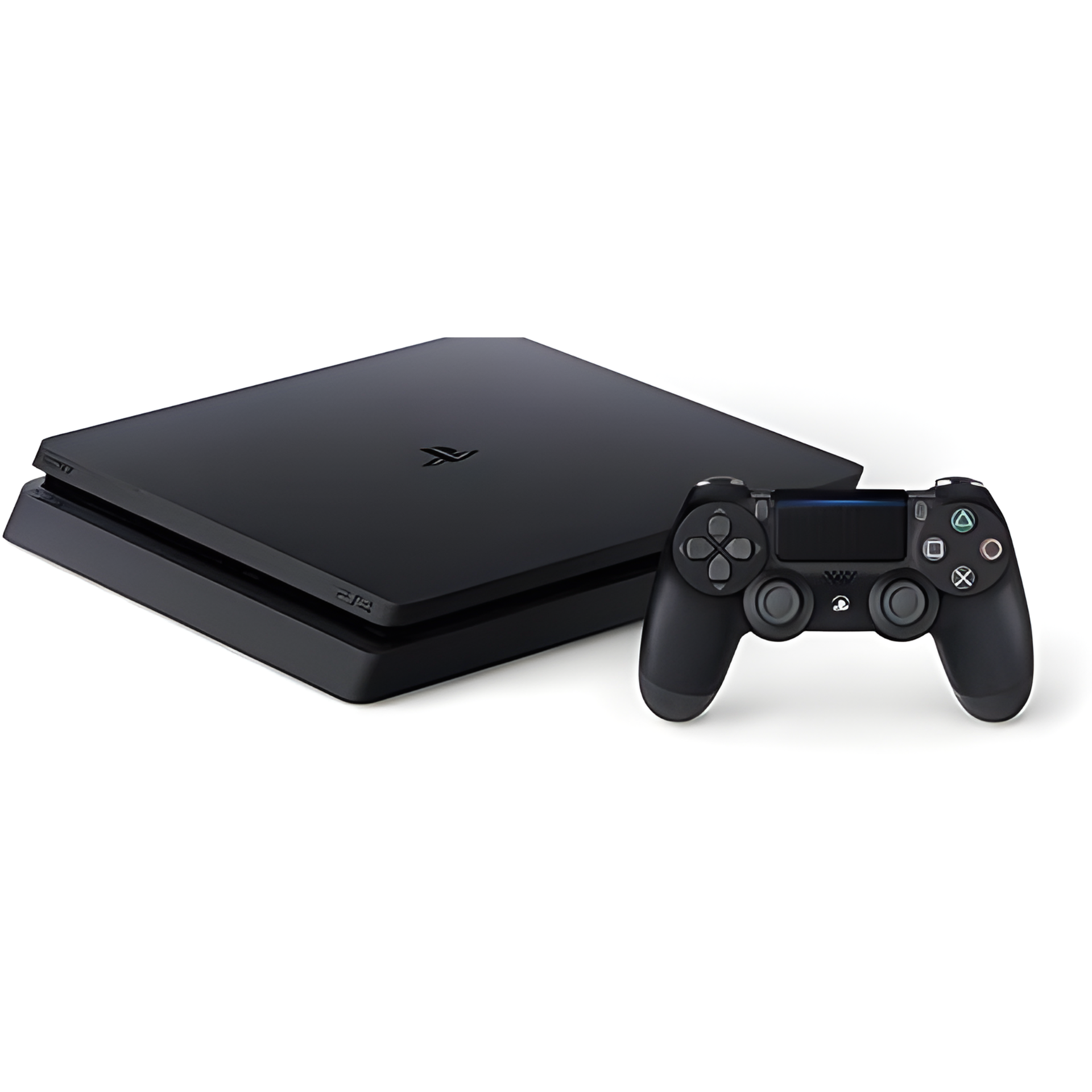 Sony PlayStation 4 Slim 500GB black unboxed console with DUALSHOCK 4 controller, featuring slim design, smooth performance, and high-quality gaming visuals.