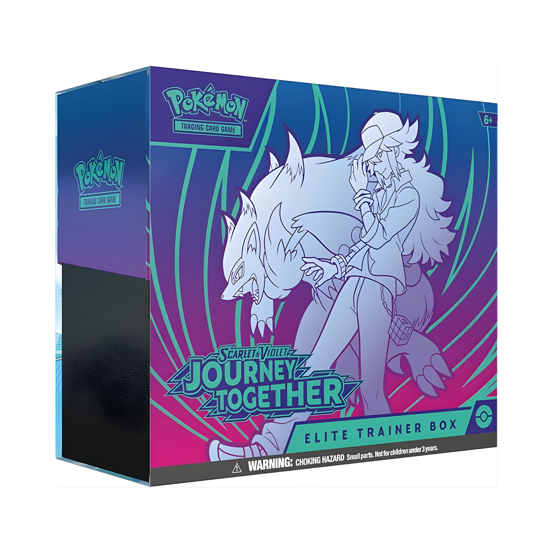 Pokémon Journey Together Elite Trainer Box featuring N’s Zorua promo card, nine booster packs, and premium Pokémon TCG accessories in a collector’s box.
