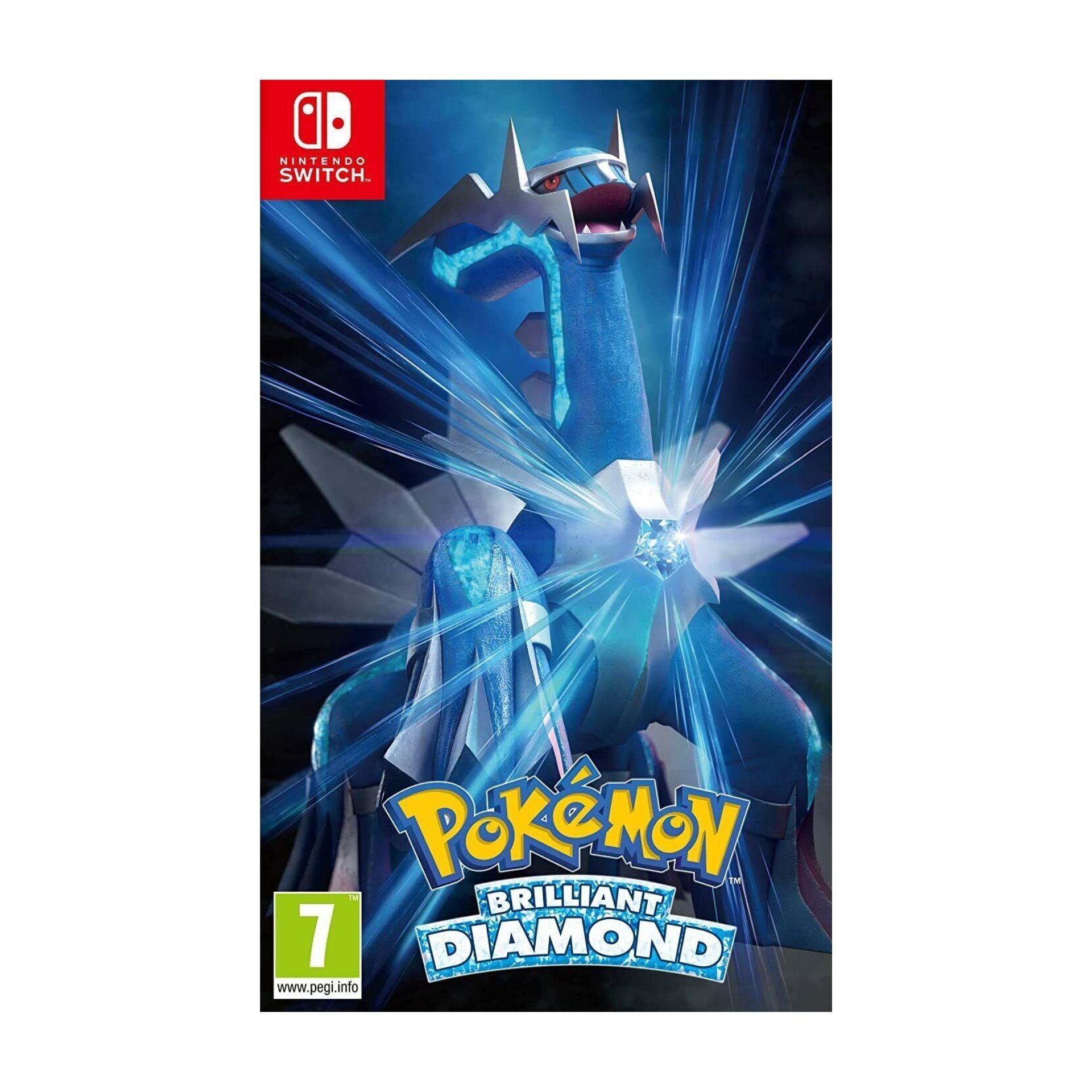 Pokemon Brilliant Diamond Nintendo Switch game cover shown. Role-playing game featuring upgraded graphics, new gameplay mechanics, and over 100 Pokémon to catch, train, and battle. Perfect for Pokémon fans and collectors.
