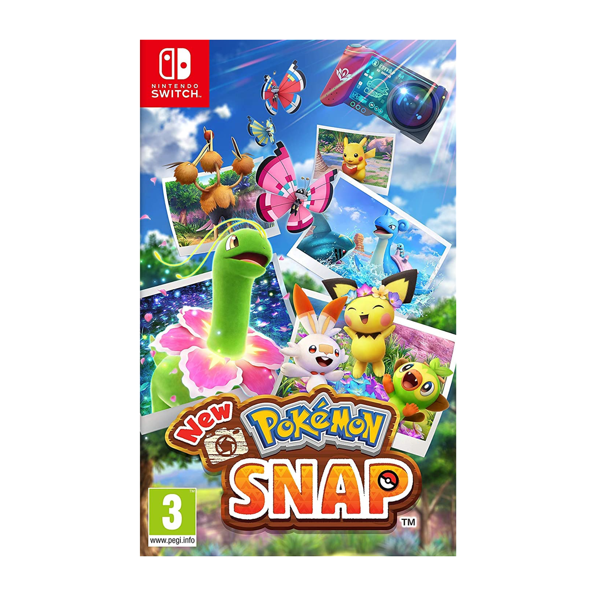 Pokemon Snap Nintendo Switch game cover shown. On-rails photography game featuring Pokémon in natural habitats, interactive environments, and Photodex compilation. Engaging adventure for Pokémon fans and photography enthusiasts.