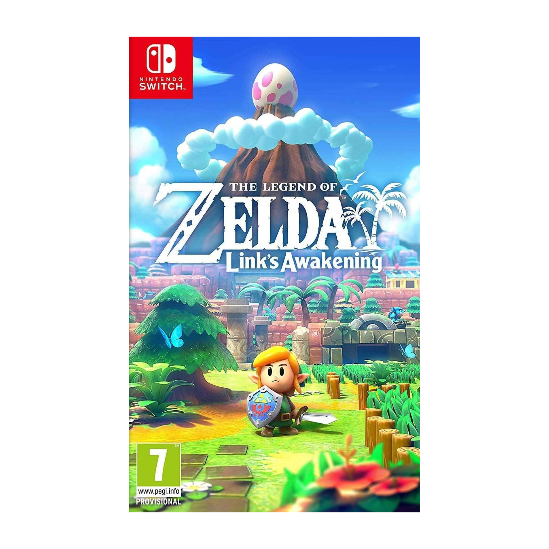 The Legend of Zelda: Link's Awakening Nintendo Switch game cover shown. Action-adventure game featuring exploration, intricate dungeons, puzzles, and immersive story. Classic Zelda gameplay with refined mechanics for fans and new players.