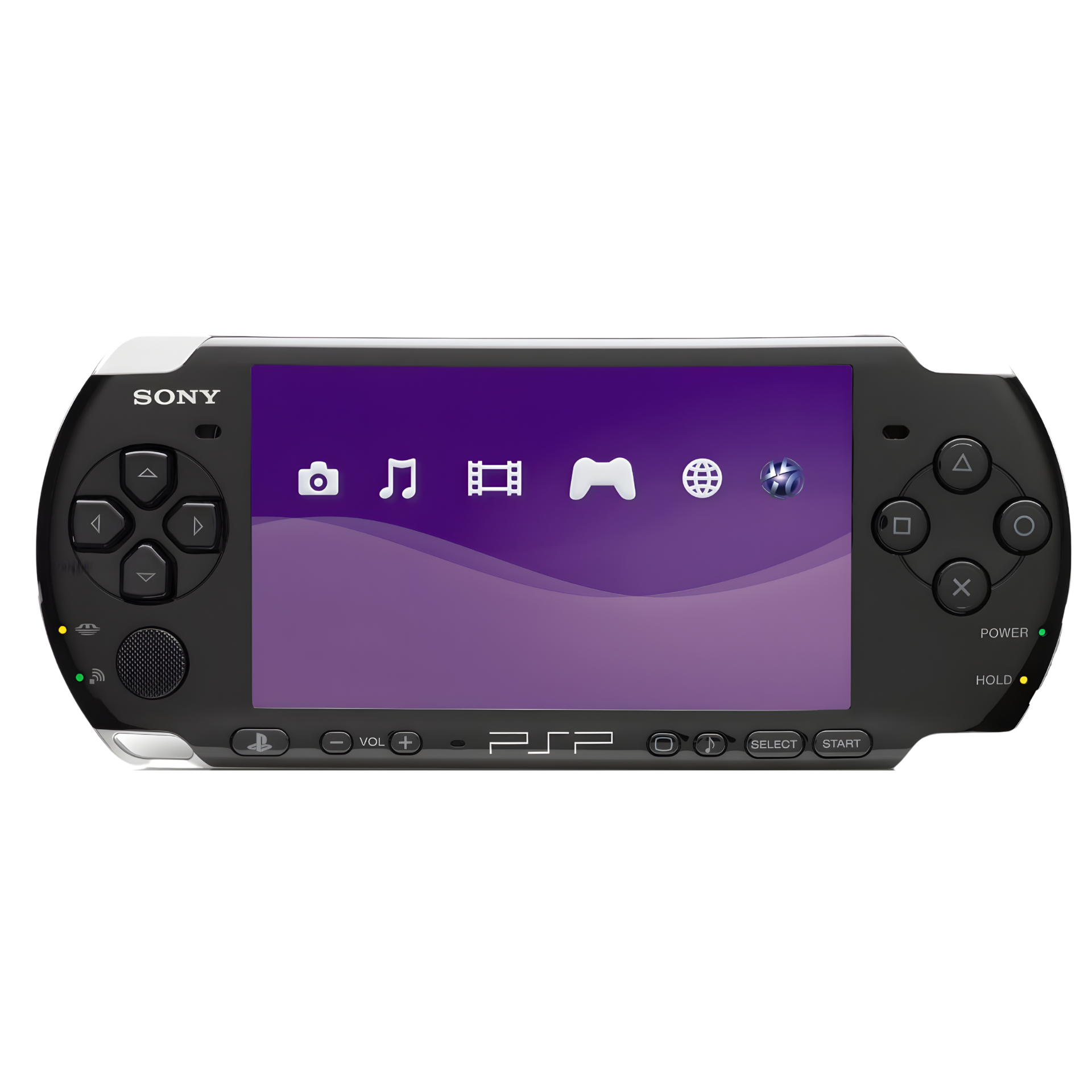 Image of Sony PSP 3000 showing its bright screen, slim black design, and classic PlayStation controls, built for portable gaming and multimedia use.