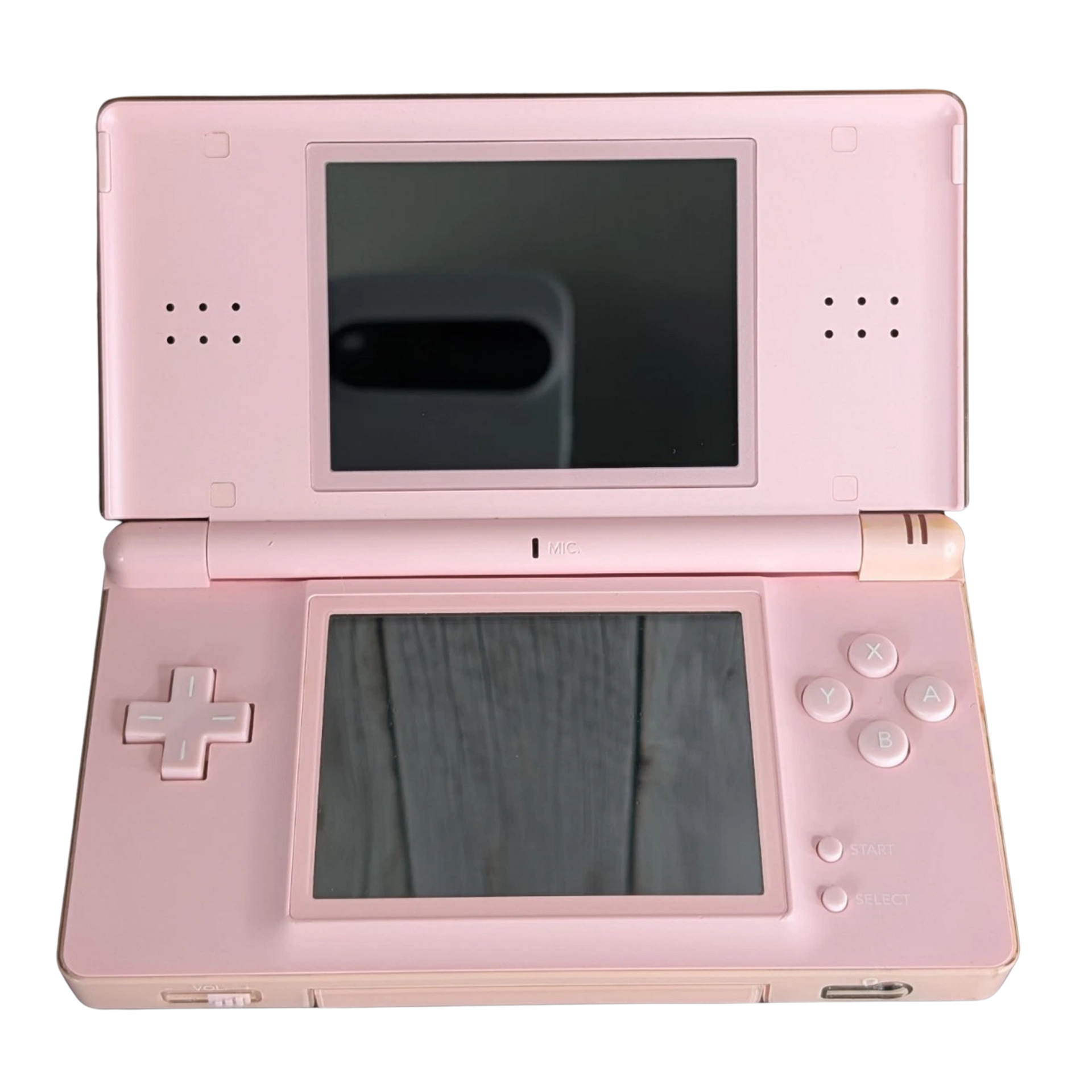 Image of Nintendo DS Lite Pink console featuring dual bright screens, touch controls, and compact folding design for portable gaming