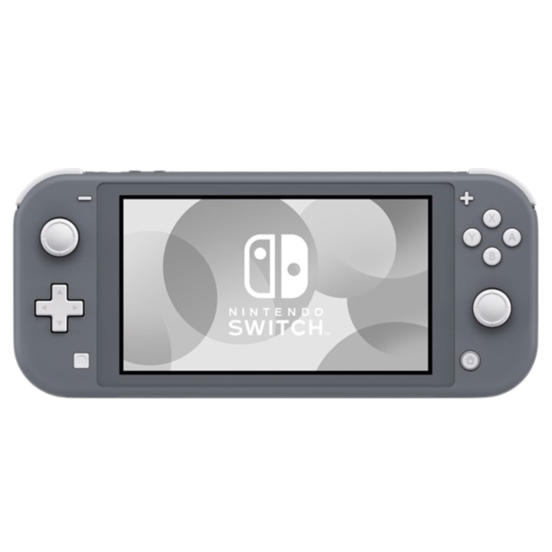 Nintendo Switch Lite handheld console in Grey shown front view. Features compact design, integrated controls, 5.5-inch touchscreen, used condition, and includes USB-C charger. Ideal for portable gaming on the go.