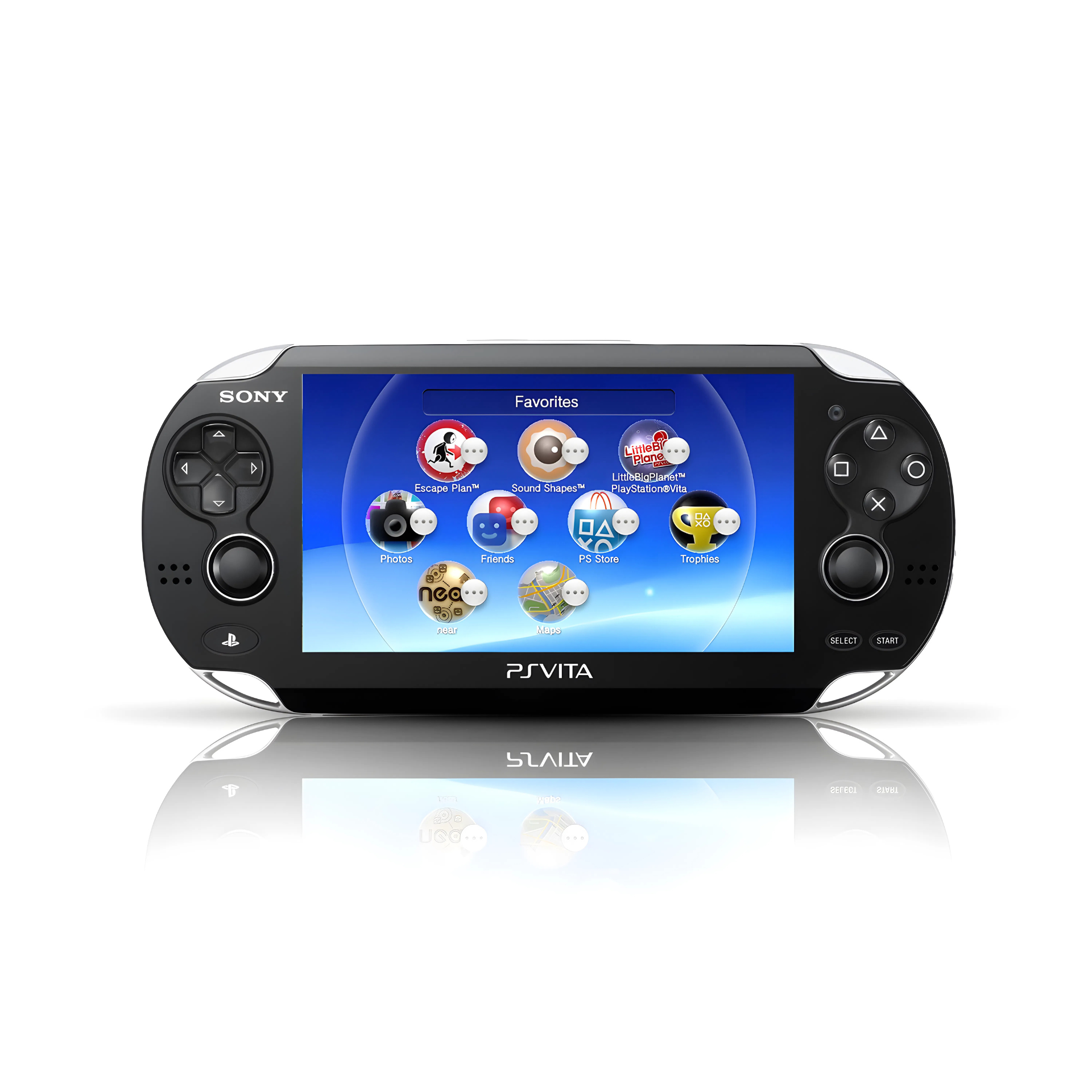 Image of Sony PS Vita OLED console showing its vivid 5-inch OLED screen and ergonomic design, ideal for portable gaming and PlayStation fans.