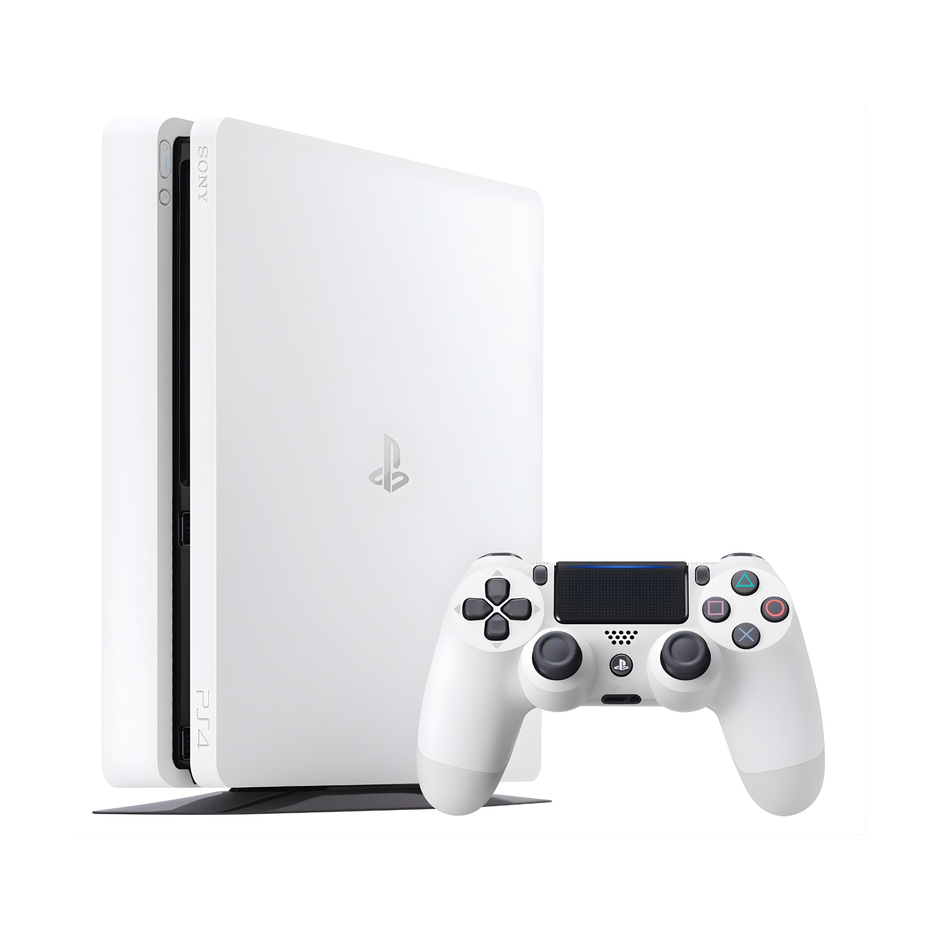 Sony PlayStation 4 Slim 500GB white unboxed console with HDMI and Wi-Fi connectivity, featuring full HD 1080p resolution and elegant white design.