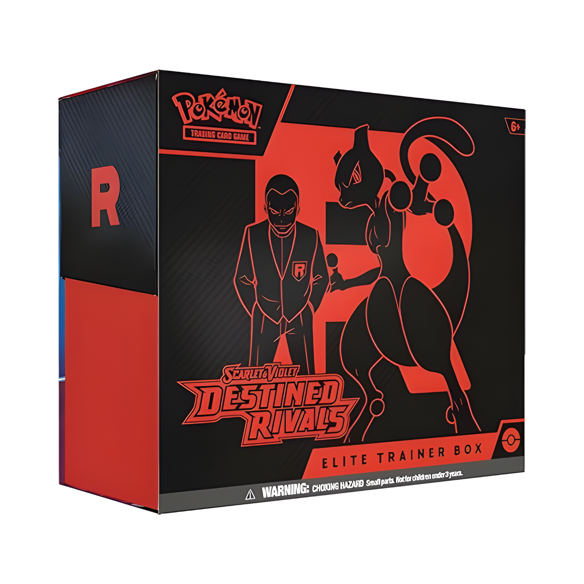 Pokémon Destined Rivals Elite Trainer Box featuring Mewtwo design. Includes collectible cards, sleeves, and accessories from the Pokémon TCG expansion. Ideal for fans and competitive players.