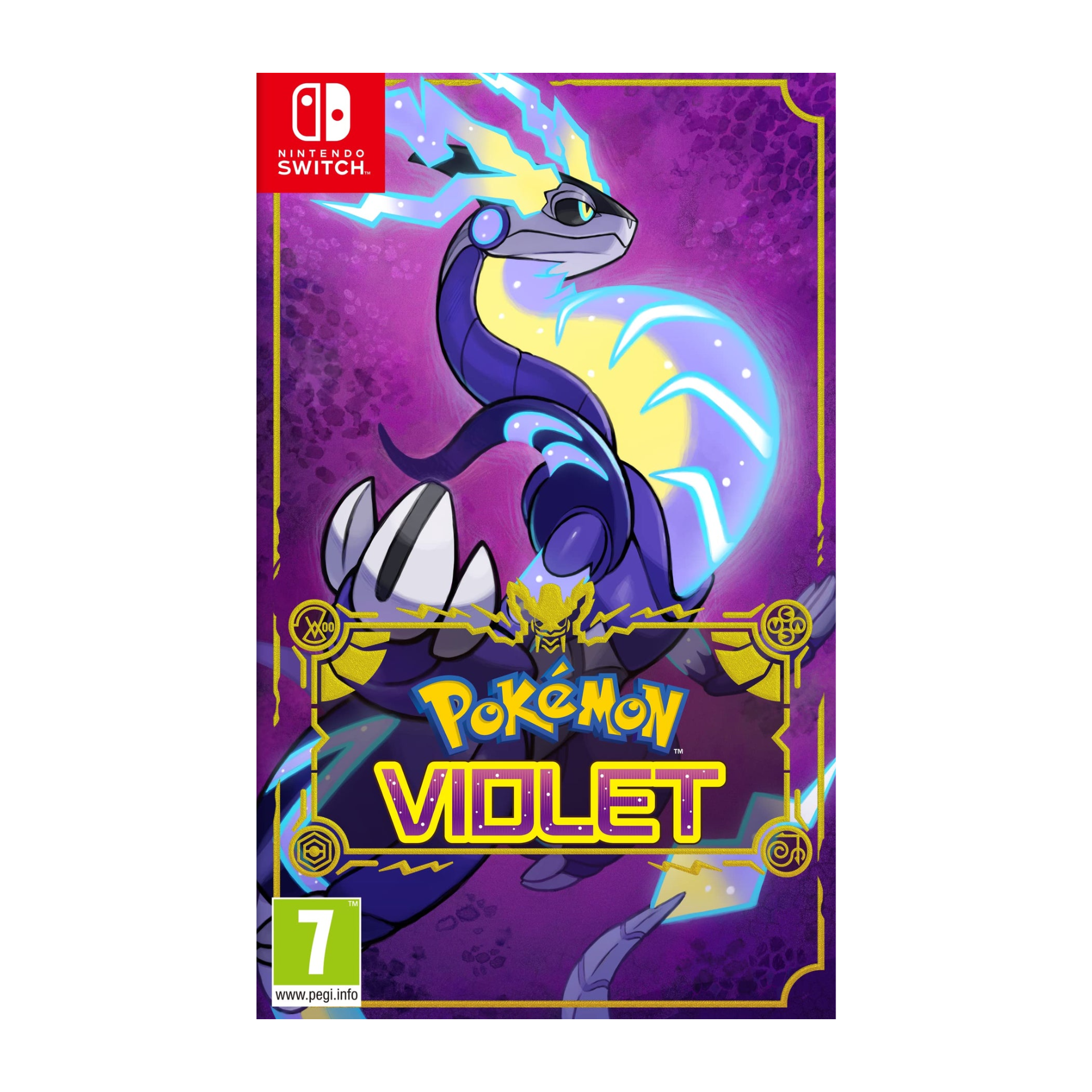 Pokemon Violet Nintendo Switch game cover shown. Open-world Pokémon RPG featuring exploration, capturing and training Pokémon, strategic battles, and vibrant landscapes. Engaging adventure for experienced trainers.