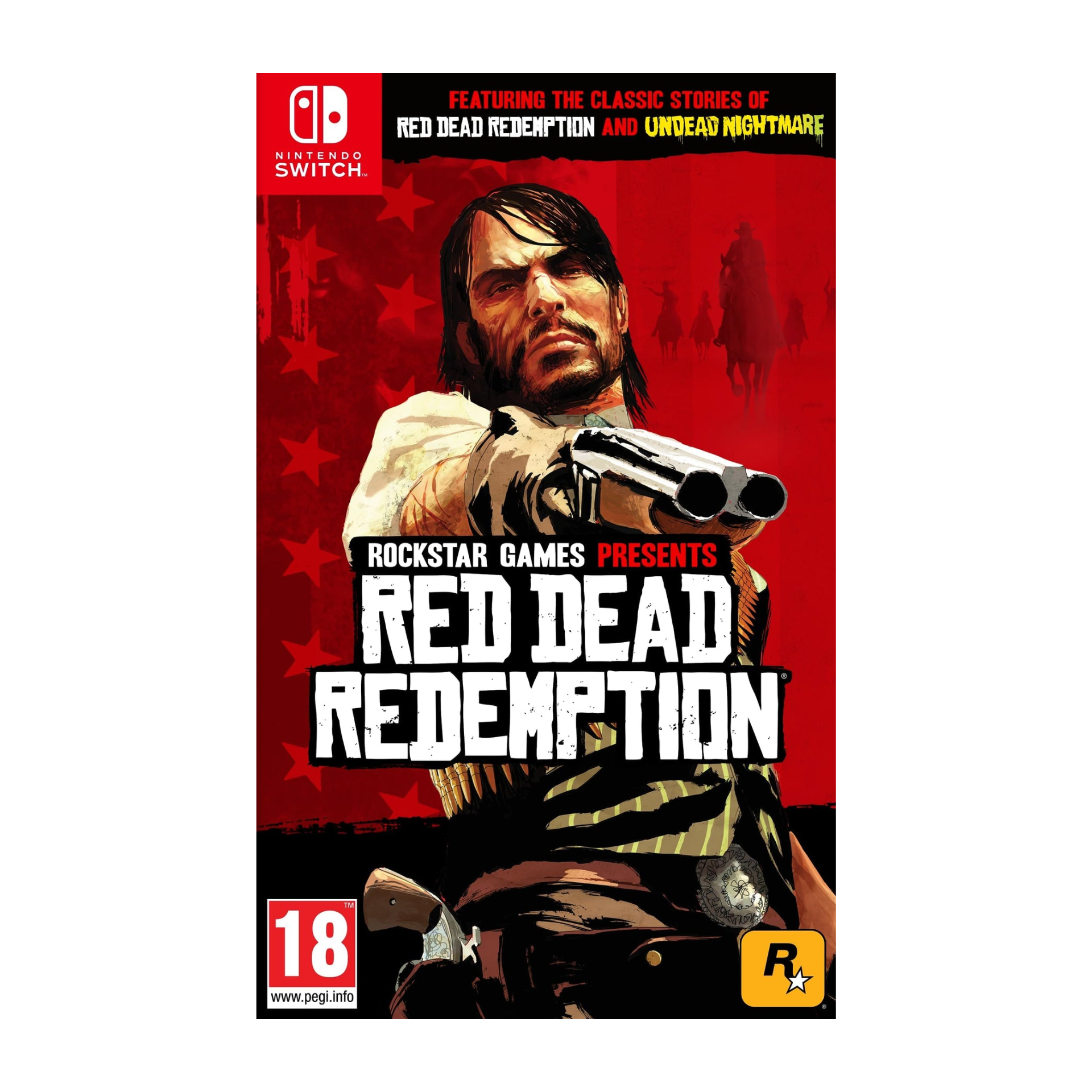 Red Dead Redemption Nintendo Switch game cover shown. Open-world western action game featuring story-driven missions, gunfights, and immersive frontier exploration. Optimized for portable play on the Switch.