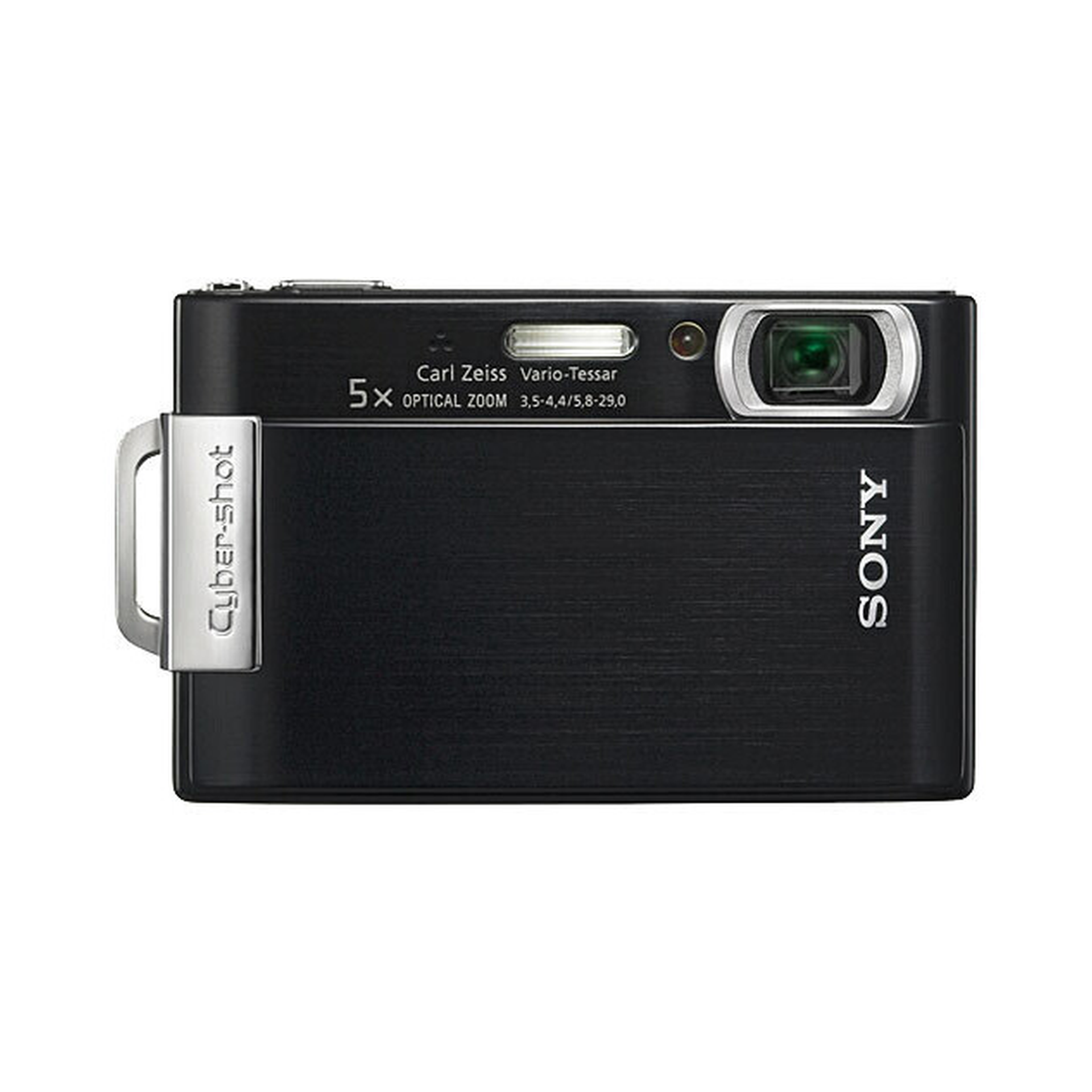 Sony Cybershot DSC-T200 Black digital camera featuring 8.1MP lens, 3.5-inch touchscreen, and 5x optical zoom for sharp, detailed photos.
