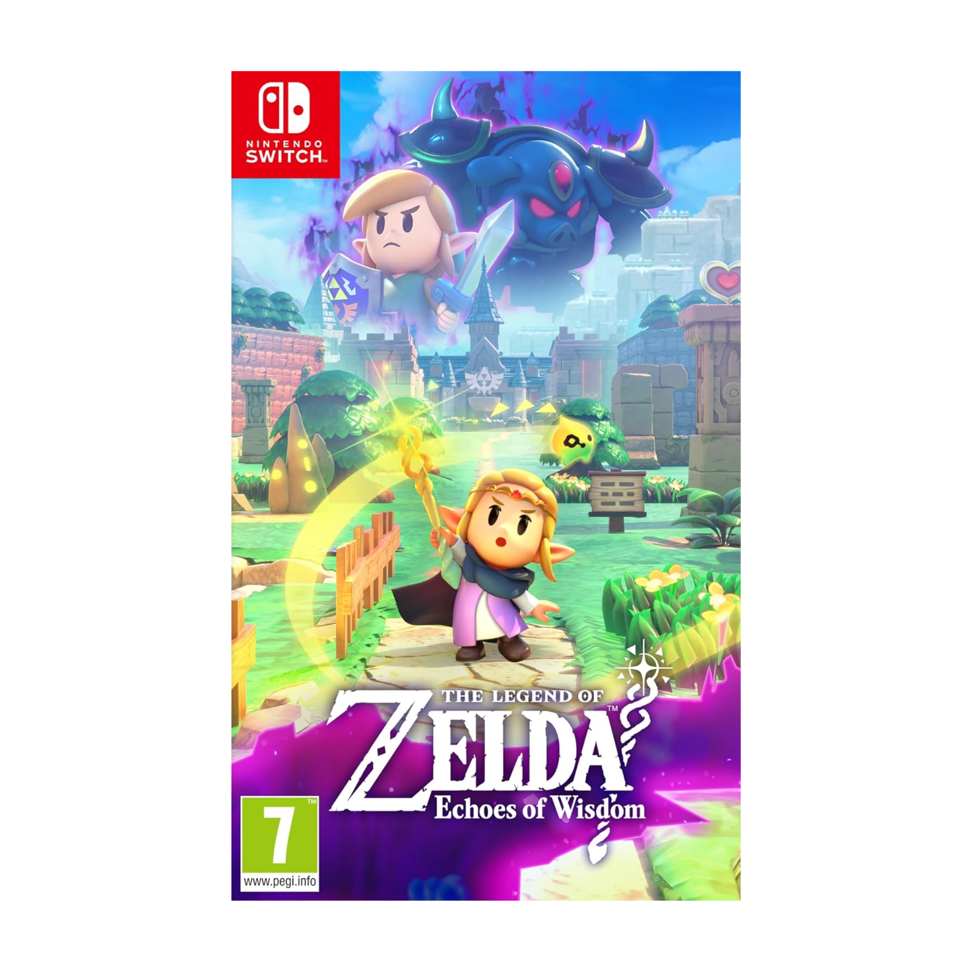 The Legend of Zelda: Echoes of Wisdom Nintendo Switch game cover shown. Action-adventure game featuring strategic combat, puzzle-solving, and immersive exploration in a richly detailed world. Ideal for fans seeking a challenging Zelda experience.