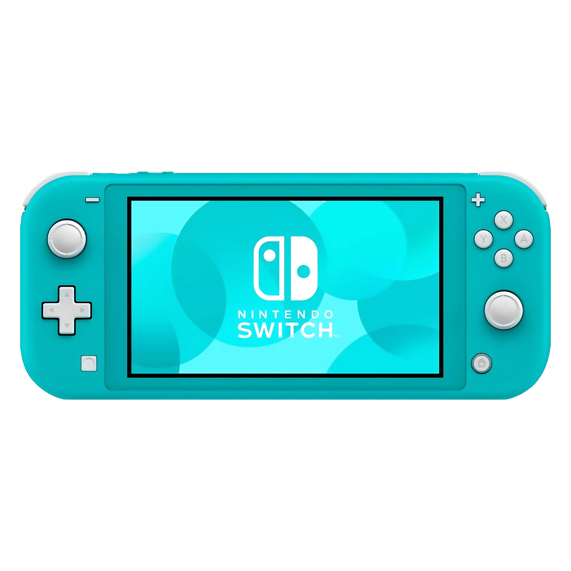 Nintendo Switch Lite handheld console in Turquoise shown front view. Features compact design, built-in controls, vibrant finish, used condition, and includes USB-C charger. Ideal for portable handheld gaming on the go.