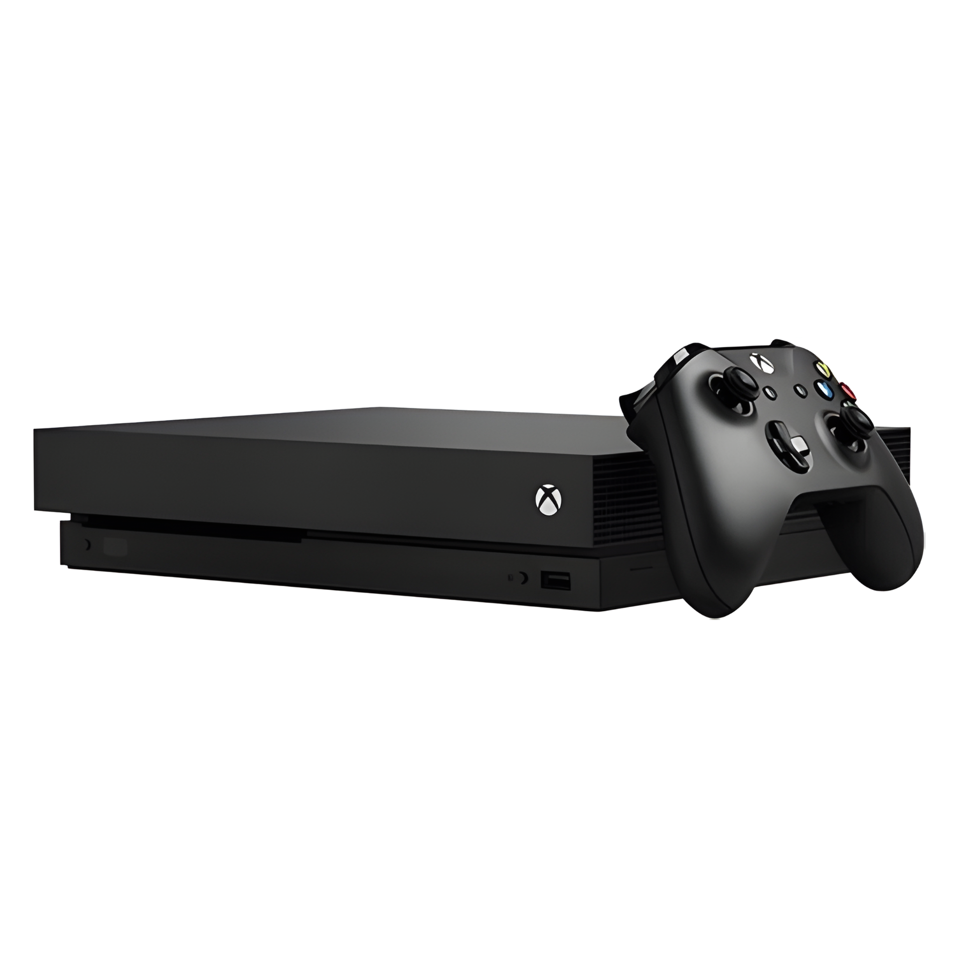 Microsoft Xbox One X 1TB Black Unboxed console with official Bluetooth controller, HDMI cable, and power cable. Supports true 4K gaming, enhanced graphics, and reliable performance.