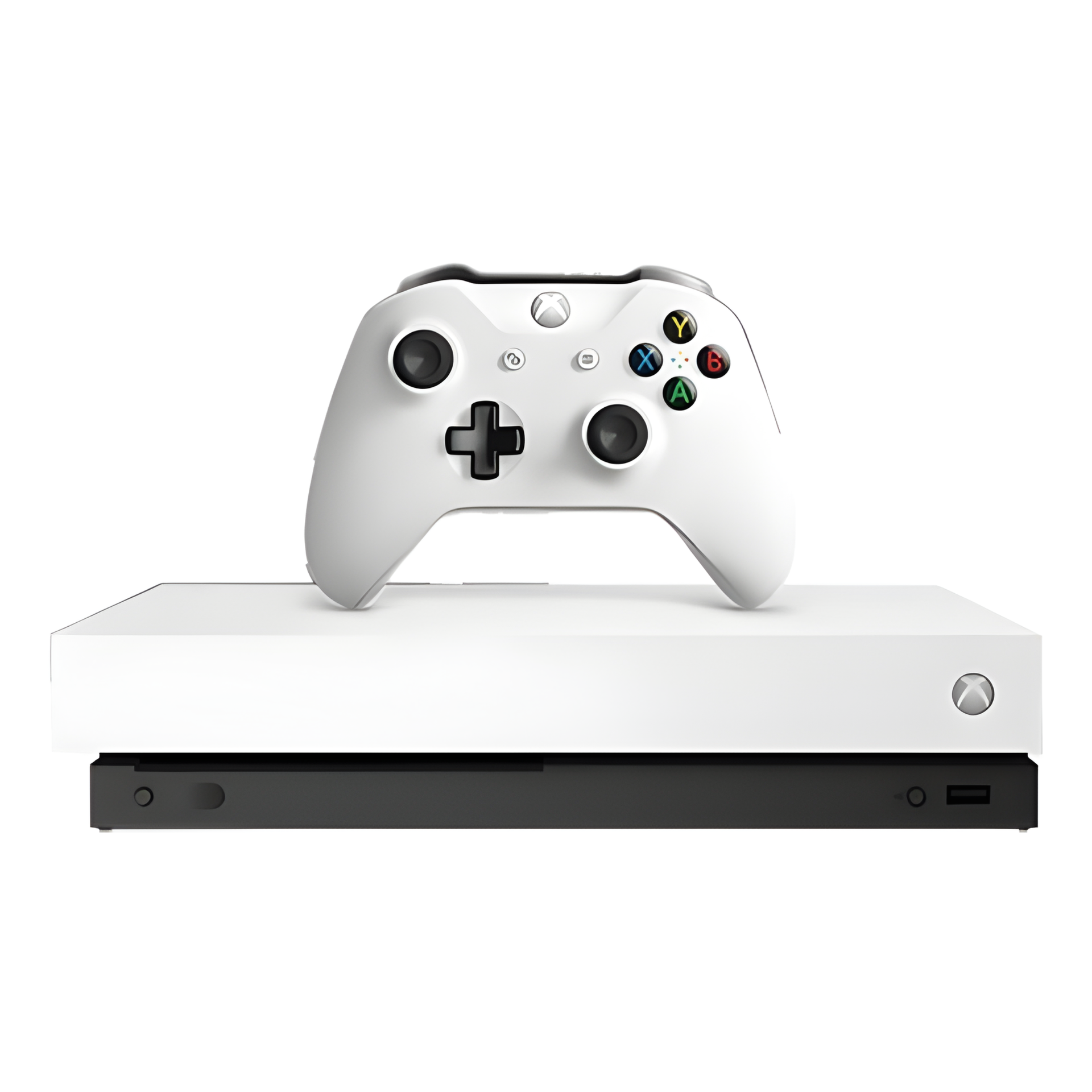 Microsoft Xbox One X 1TB White Unboxed console with official controller, HDMI cable, and power cable. Supports true 4K gaming, 6 Teraflop GPU, 12GB GDDR5 memory, and Scorpio Engine for smooth and immersive gameplay.