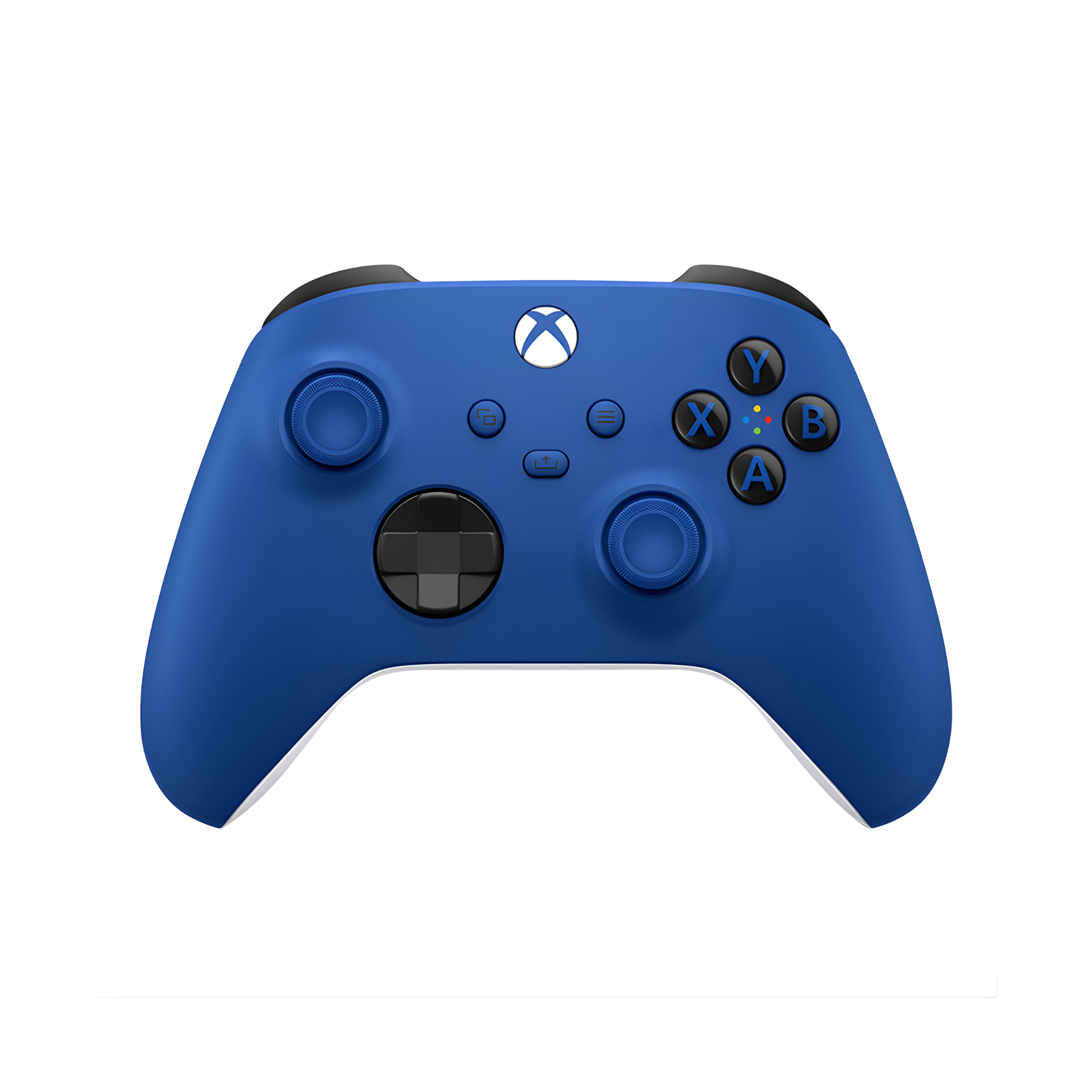 Xbox Series S|X Wireless Controller in Shock Blue with ergonomic design, hybrid D-pad, textured grips, and wireless Bluetooth connectivity for Xbox, PC, and mobile devices.